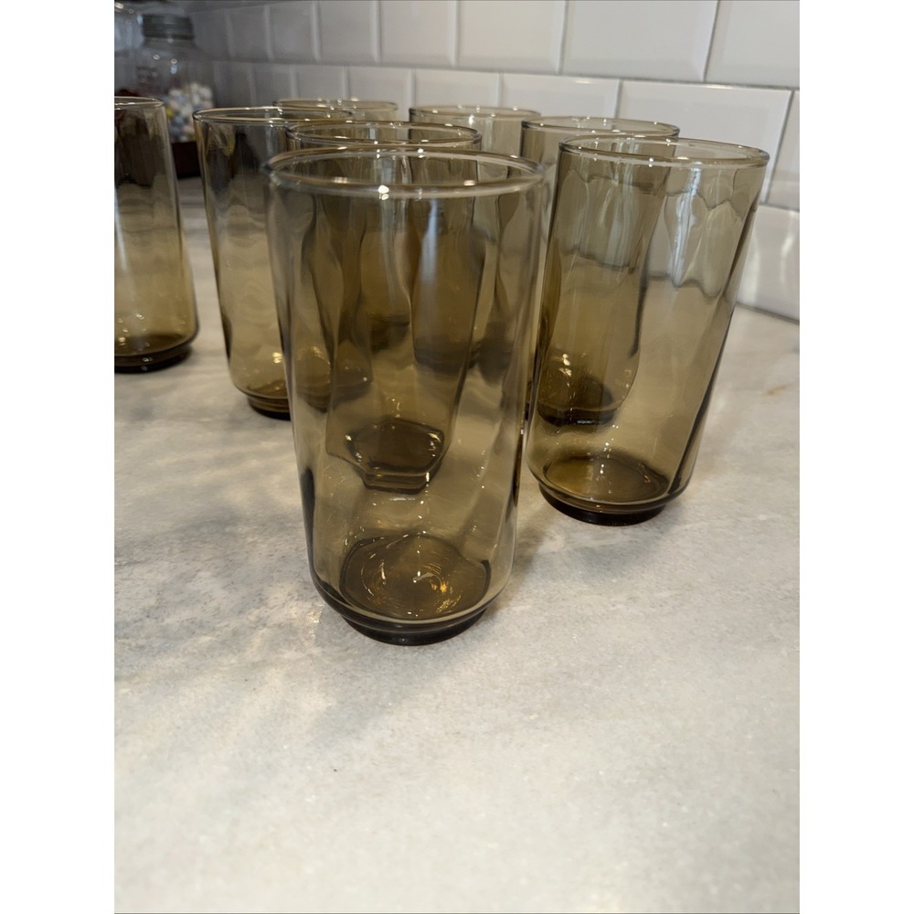 Libbey Swirl Optic Tawny Brown Tumbler Set Of 6 Vintage 5 1/2" 14Oz GlassesGW003 - Picture 3 of 10